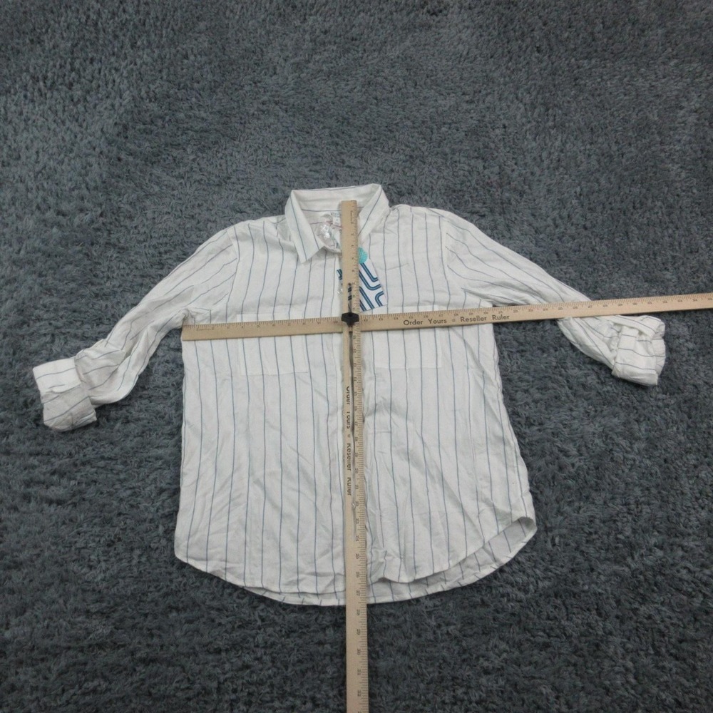 Market & Spruce Blouse Womens Medium White Blue Stripe Maisie Button Rayon NWT - Picture 2 of 13